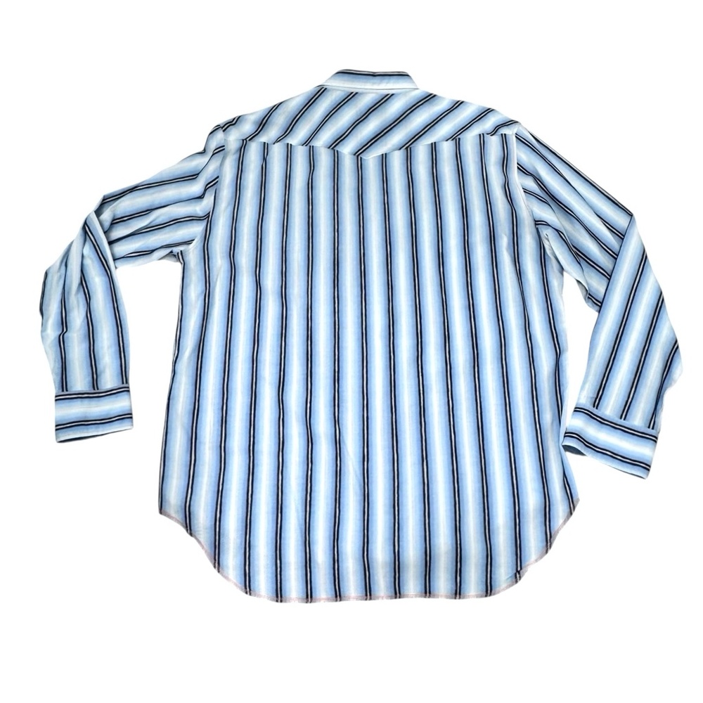 ARNOLD ZIMBERG BLUE & WHITE STRIPED COTTON LONG SLEEVE SHIRT - Picture 3 of 10